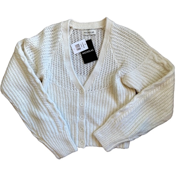 NWT NICHOLAS Camilla Cable Knit Wool & Alpaca Blend Cardigan M - Picture 4 of 10